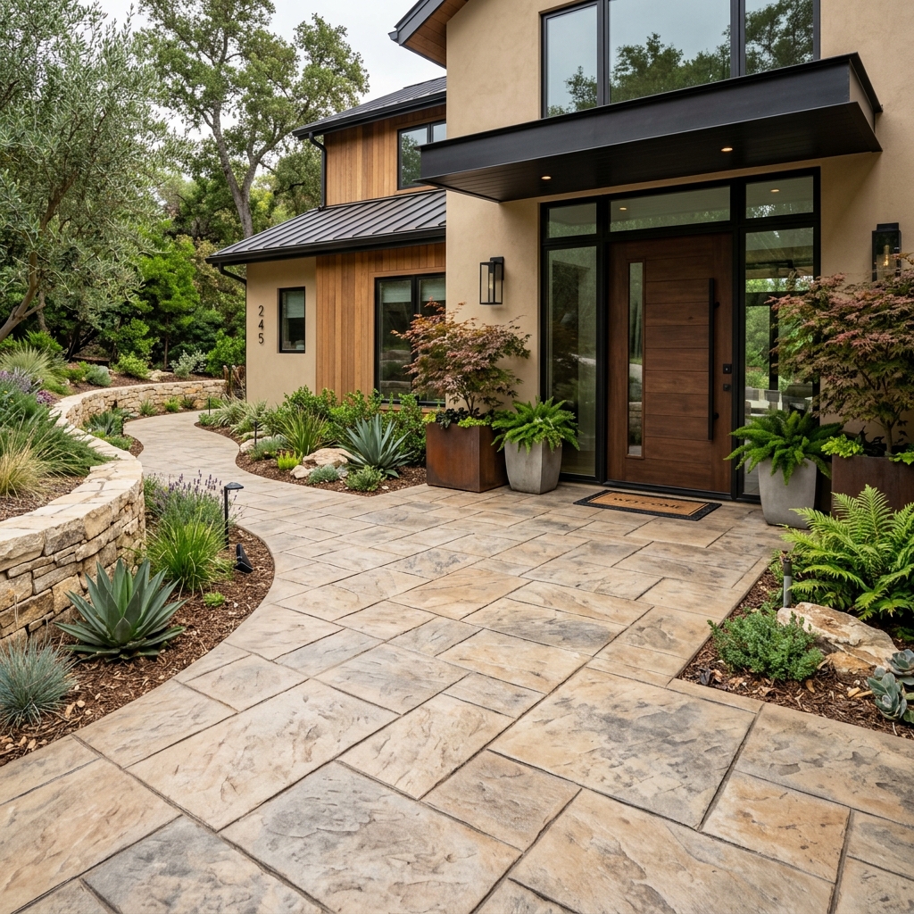 Premium stamped decorative concrete entryway for a house